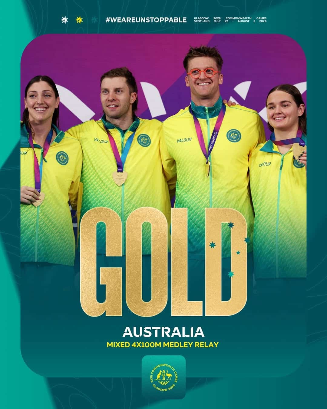 Australia, Mixed 4x100m Medley Relay, Glasgow 2026 Commonwealth Games