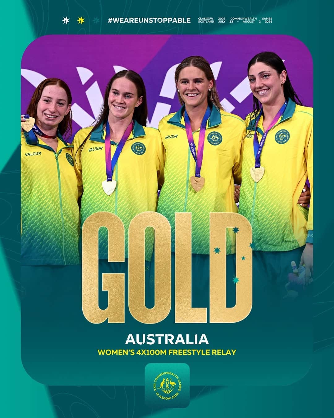 Australia, Women's 4x100m Freestyle Relay, Glasgow 2026 Commonwealth Games