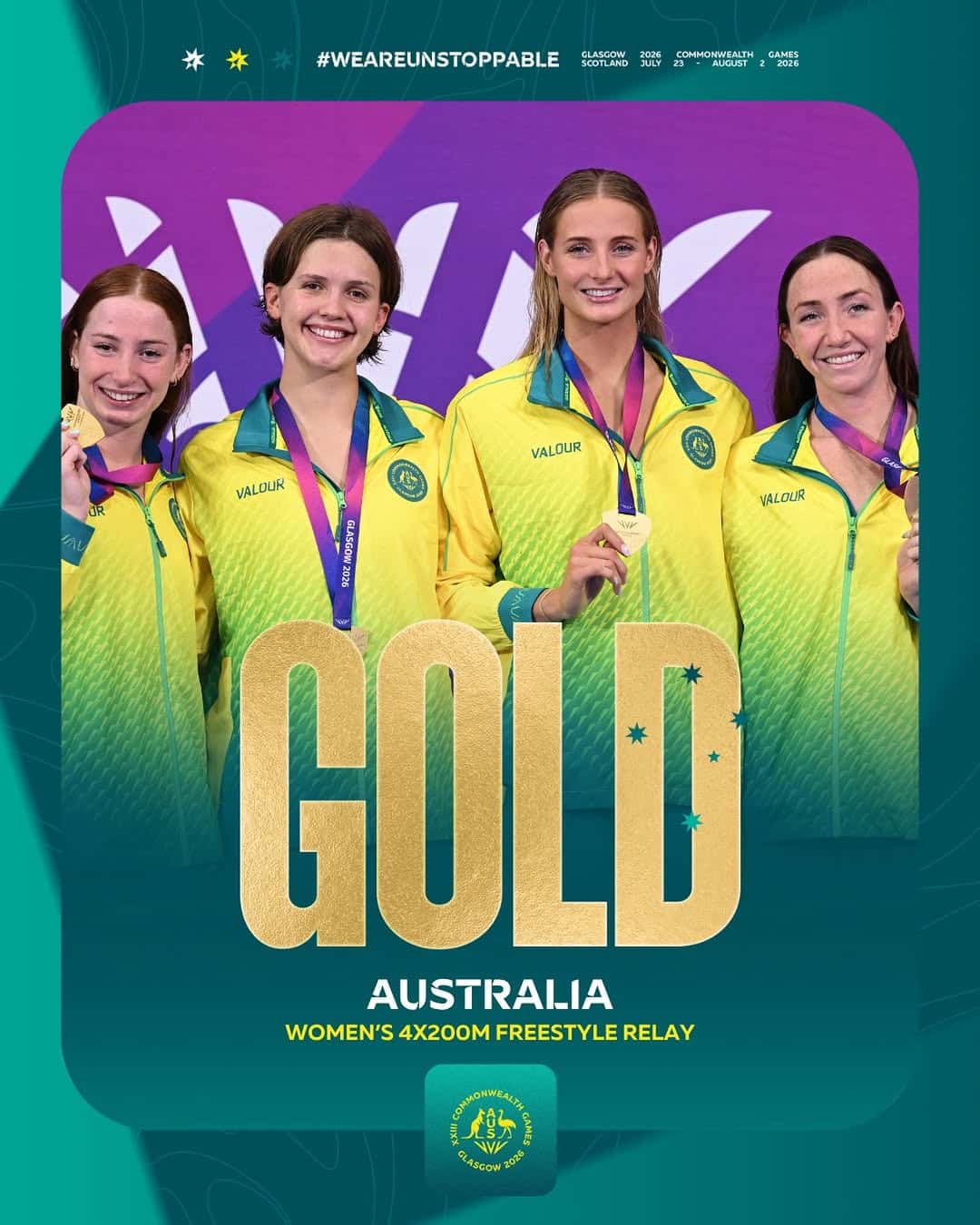 Australia, Women's 4x200m Freestyle Relay, Glasgow 2026 Commonwealth Games