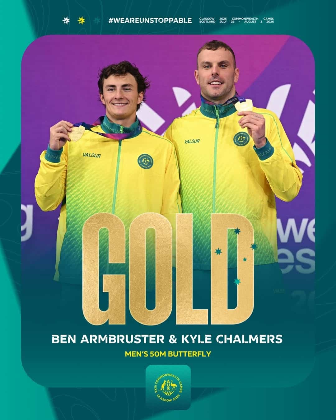 Kyle Chalmers and Ben Armbruster, Men's 50m Butterfly, Glasgow 2026 Commonwealth Games