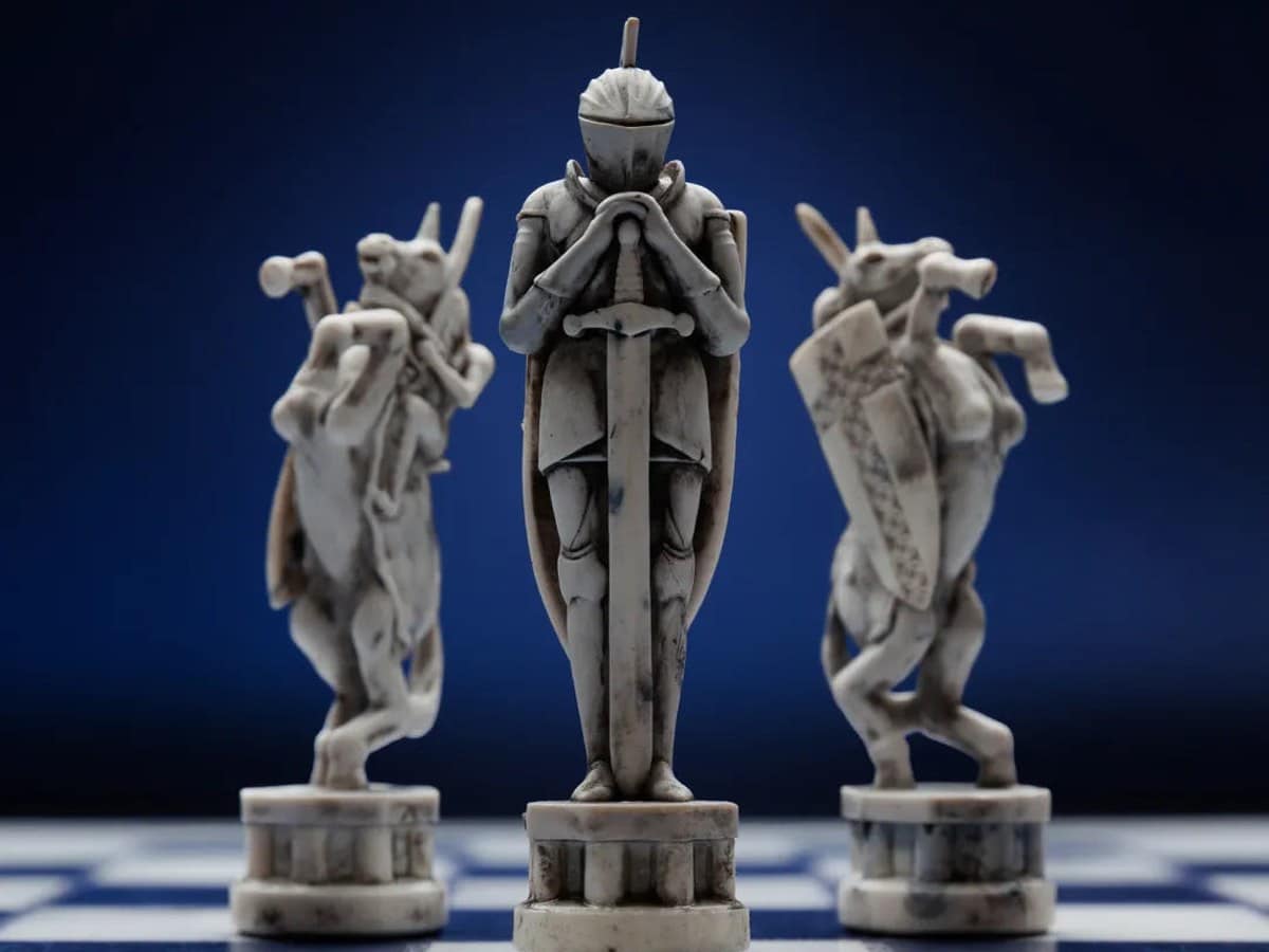 Sculpted white pieces from the GoChess Wizard Lite Harry Potter chess set