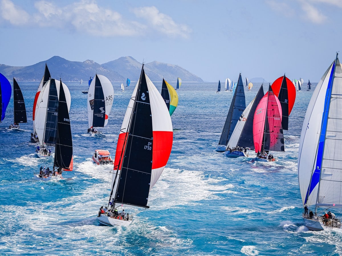 Hamilton Island Race Week fleet under spinnaker in the Whitsundays