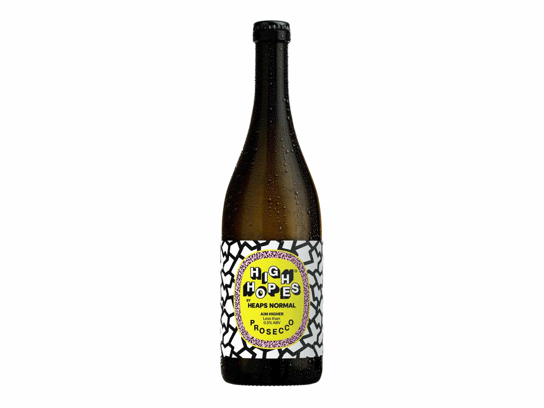 High Hopes prosecco bottle packshot on a white background