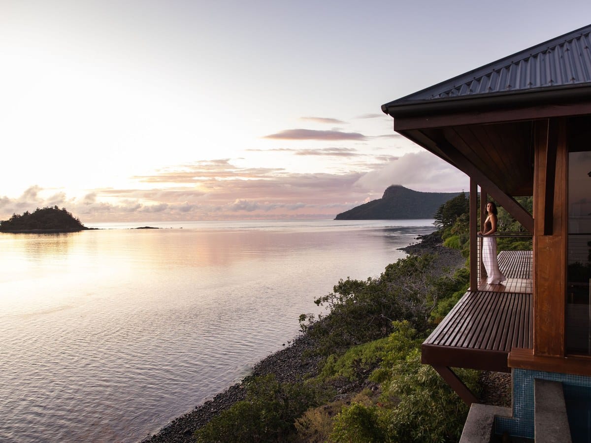 Sunset over the Whitsundays from a qualia Windward Pavilion on Hamilton Island