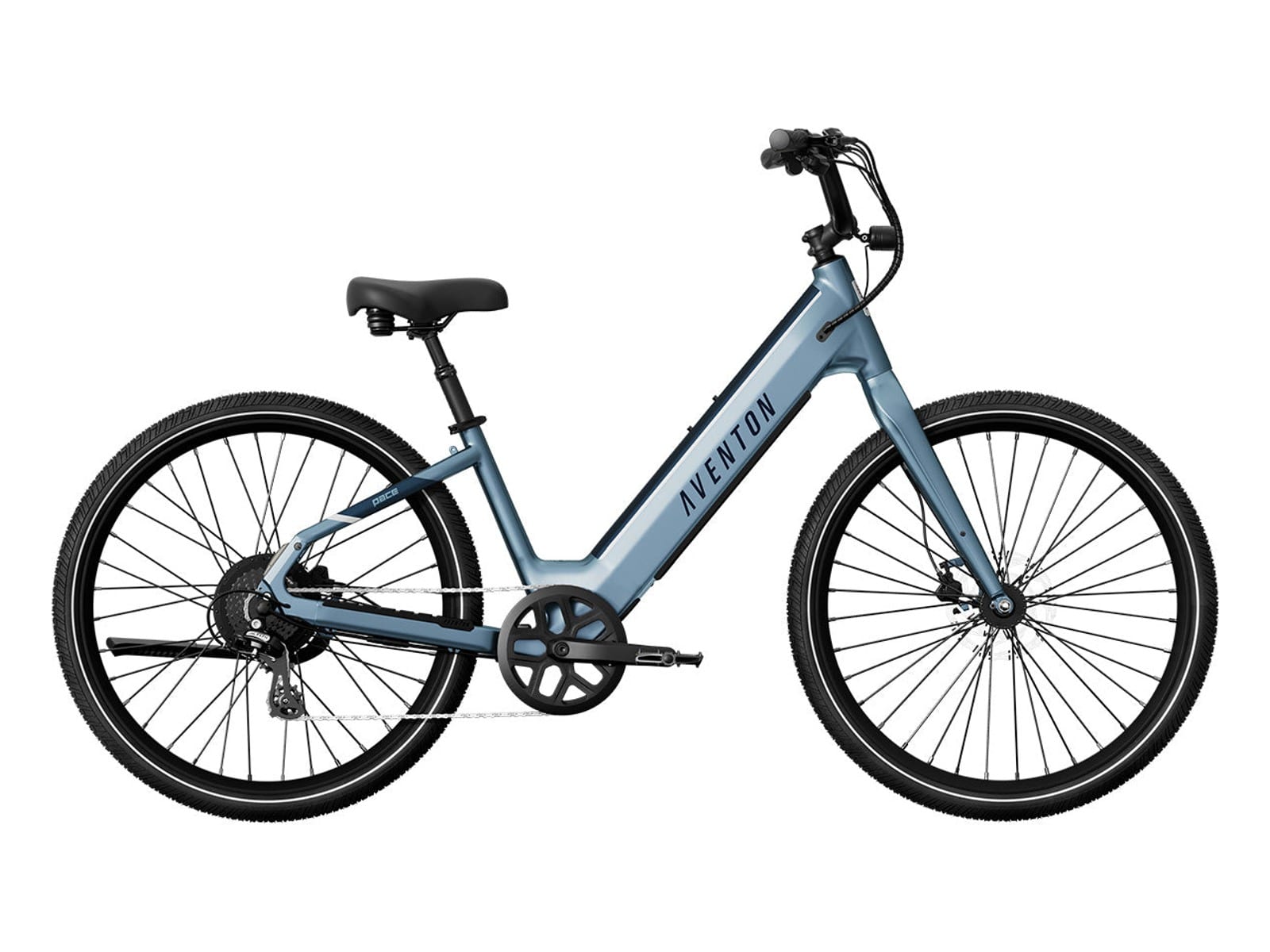 Aventon Pace 4 cruiser electric bike with swept-back handlebars and an upright riding position