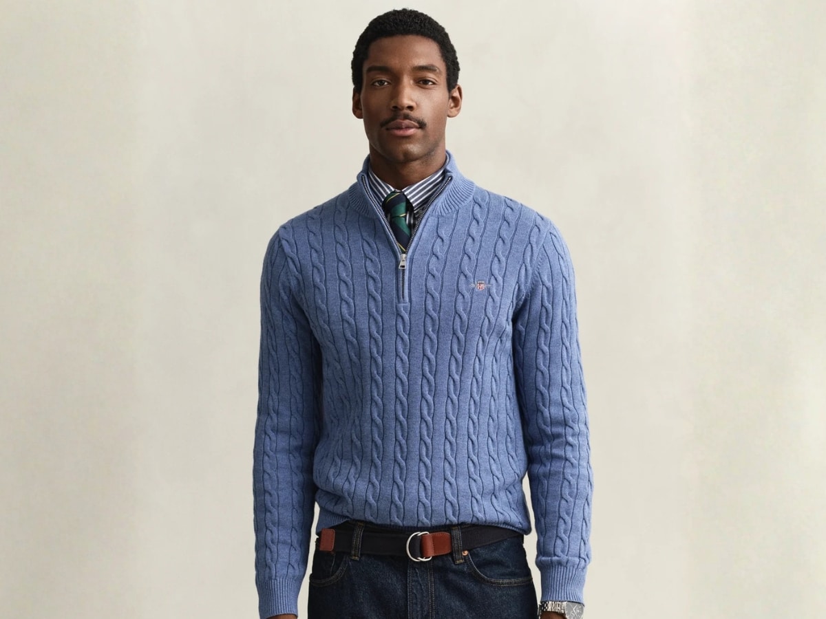 Gant cotton cable knit half zip sweater