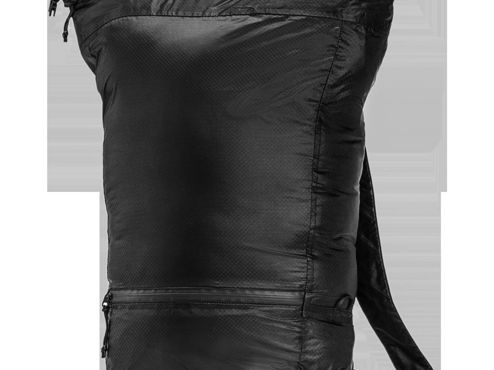 Rear view of the pack, straps and zip visible