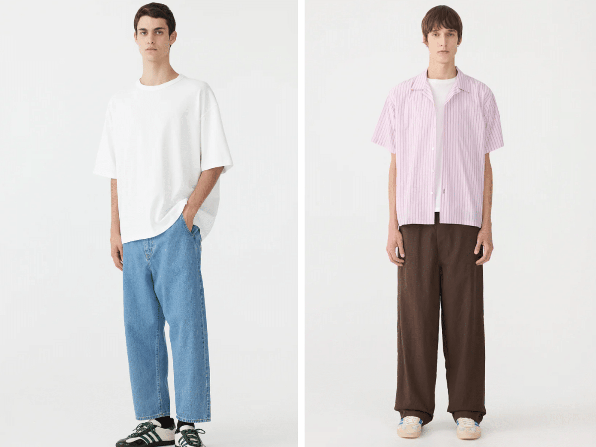 Bassike Sydney vintage wash low rise organic denim jeans and stripe vacation shirt