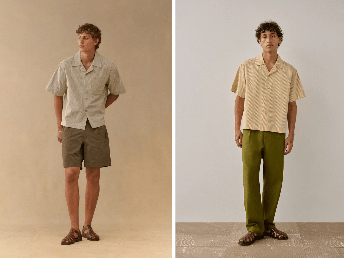 Charlton Japanese cotton herringbone climbing shorts and camp collar shirt