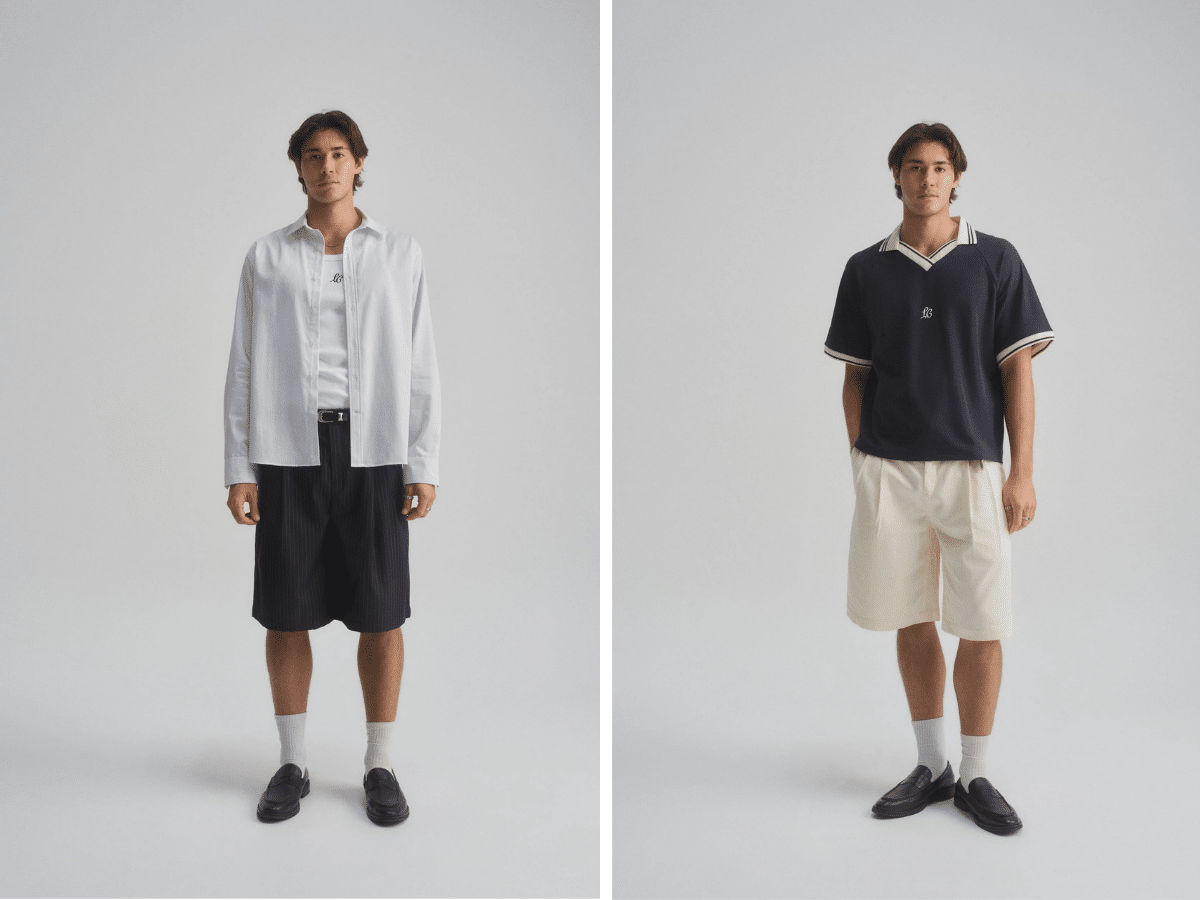 La Corsia navy pique polo jersey and tailored wool summer shorts