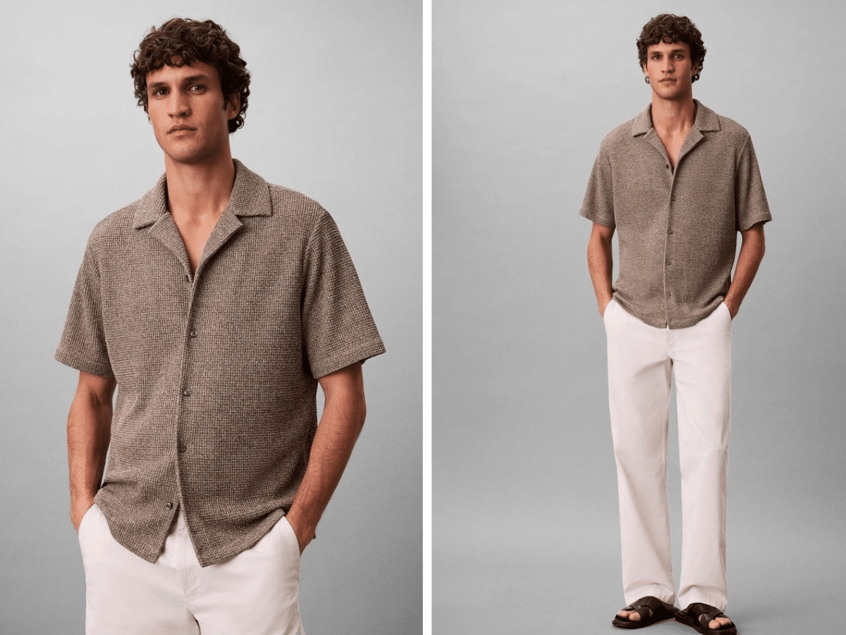Calvin klein mesh camp collar shirt