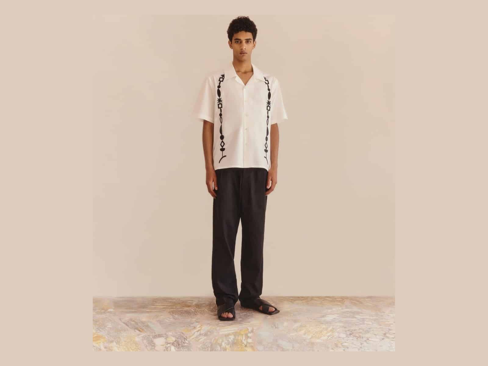 Capron Beaded Camp Collar Shirt White | Woodford Reserve