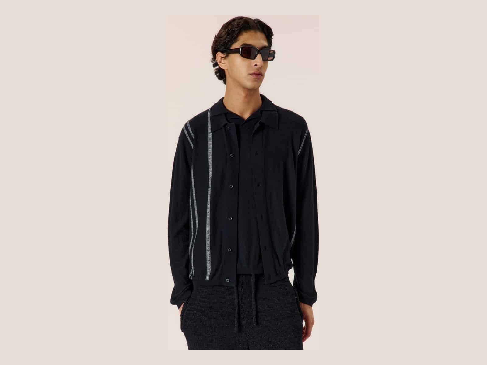 Cotton Cashmere Yarn Stripe Cardigan | Woodford Reserve
