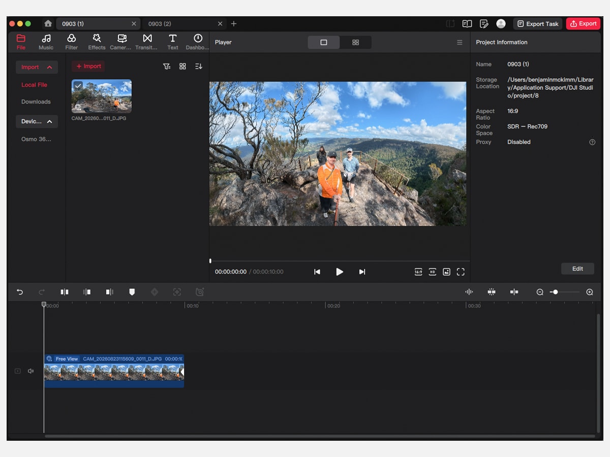 Editing footage osmo 360 ii