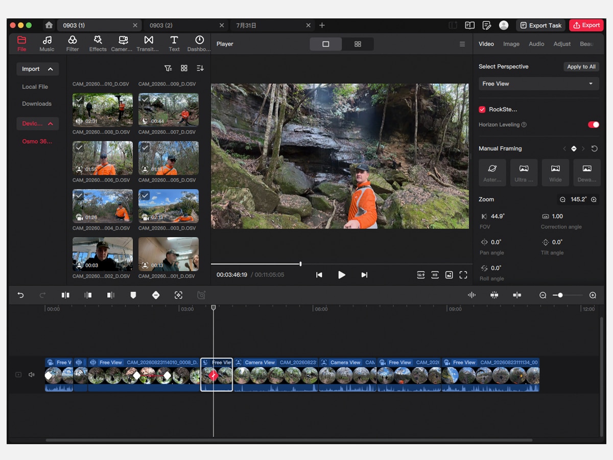 Editing video on dji osmo 360 ii