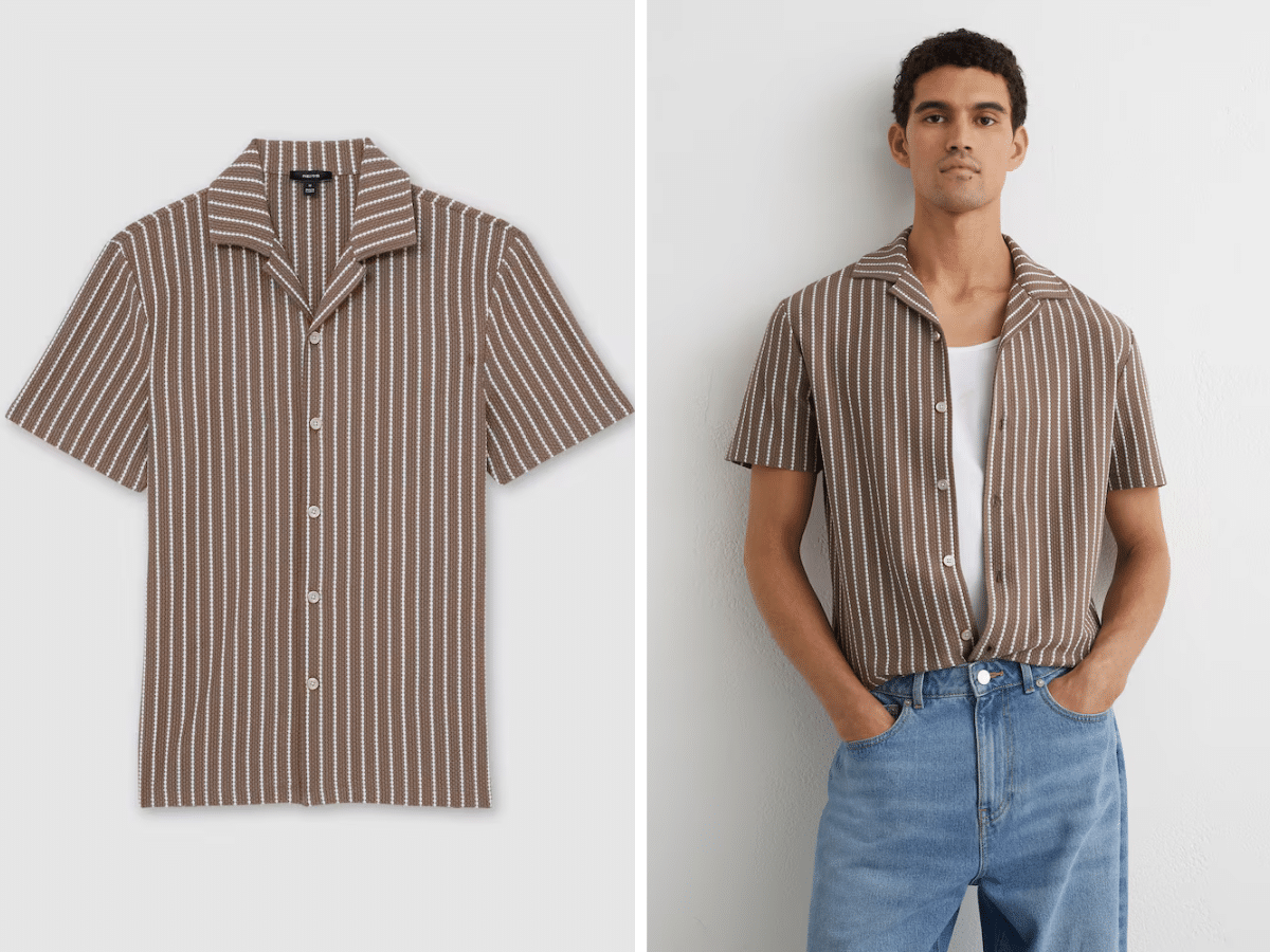 Reiss percy textured stripe cuban collar shirt