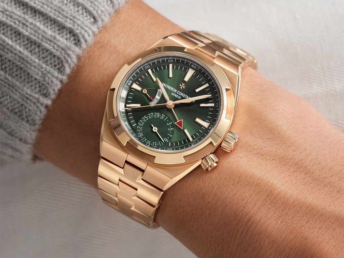 Vacheron constantin overseas dual time 7920v 210r b965 on wrist close up