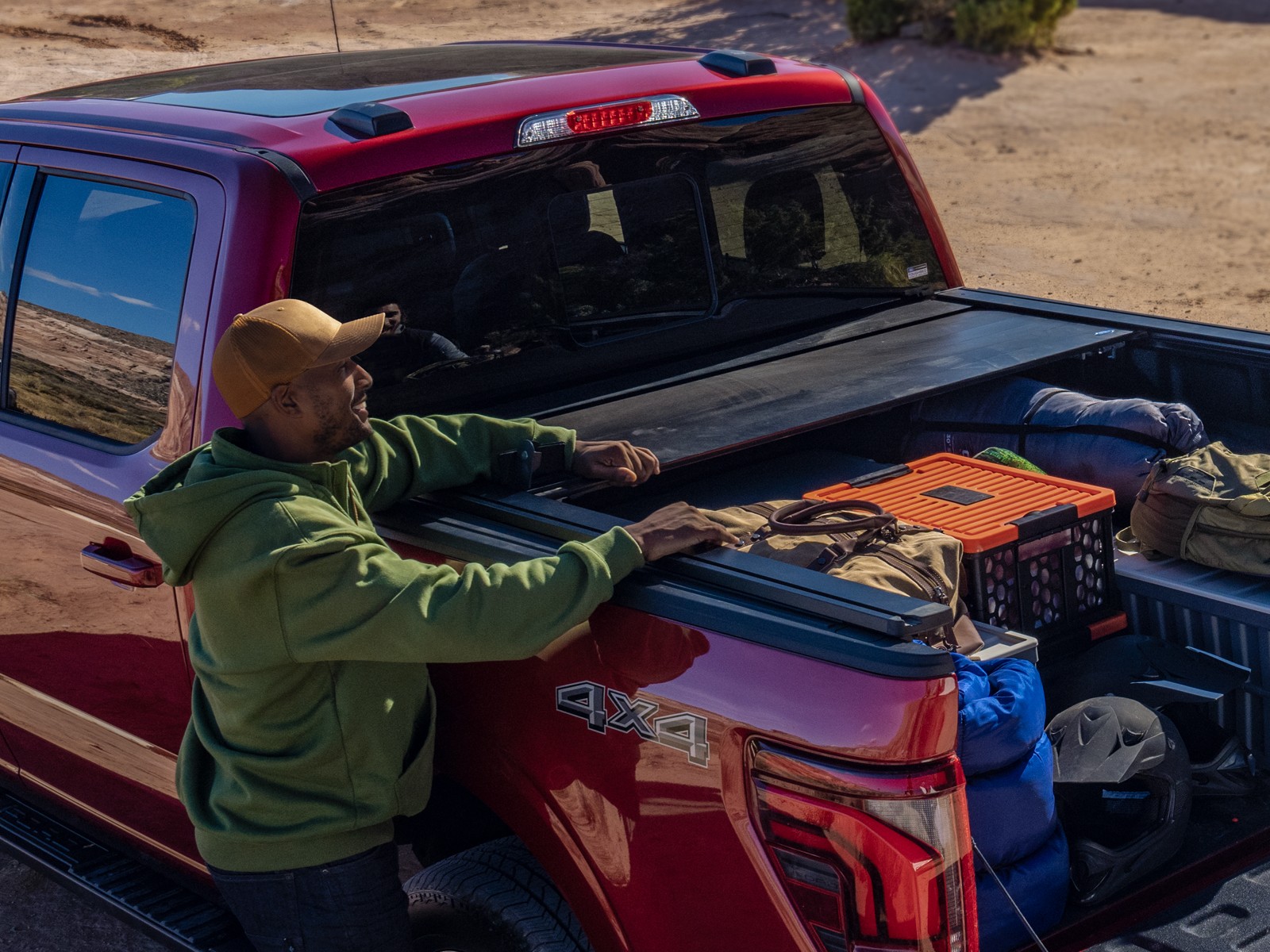 Ford F-150 with a hard tonneau cover and bed accessories